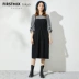 FIRSTMIX Nhật Bản mùa thu 2019 của phụ nữ kẻ sọc đen trắng kẻ sọc đầm lưng eo trở lại phù hợp với phụ nữ - váy đầm