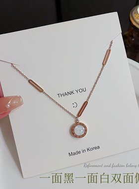 钛钢别针罗马数字黑白项链卫衣新款时尚百搭高级感18K锁骨毛衣链