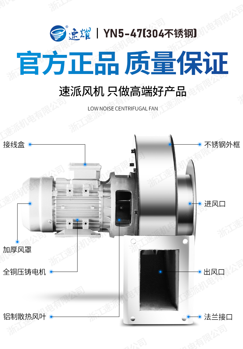 速派304不锈钢离心风机YN5-47耐高温380V耐腐蚀锅炉引风机220除尘