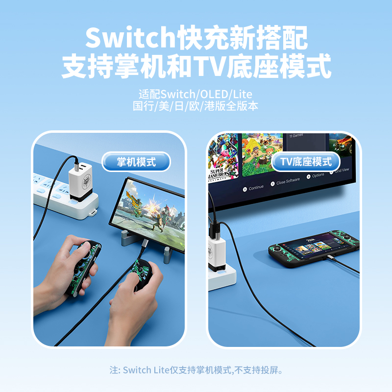 任天堂switch电源适配器65W氧化镓火牛插头HDMI电视转换底座PD2.0快充OLED支持TV转换+主机充电2in1DOCK便携 - 图3