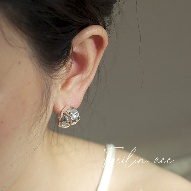 《热可可》法式双层半环耳环轻奢小众设计感金属碎碎冰耳钉耳饰女,淘宝优惠券,粉丝福利购,淘宝优惠卷