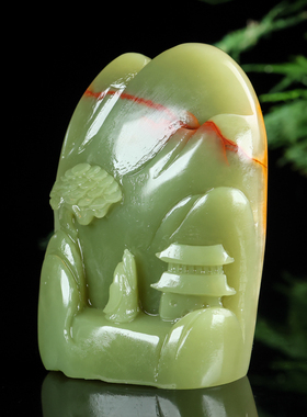 天然和田玉籽料精雕山水小摆件