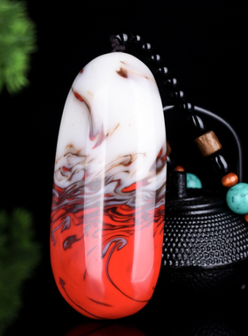 和田玉鸡血玉原石手把件