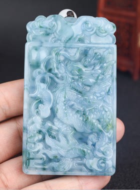和田玉青花玉龙牌手把件