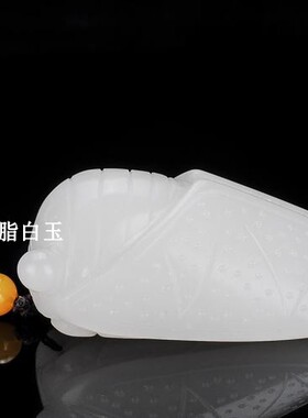 天然和田玉白玉籽料玉蝉手把件一鸣惊人玉石知了把玩件男女款挂件