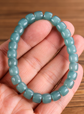 和田玉青白玉桶珠手链女款