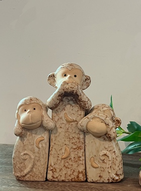 创意陶瓷三不猴摆件 个性书房客厅桌面艺术摆设