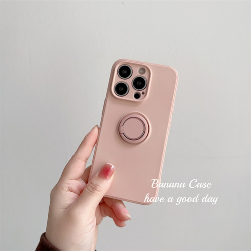 BananaCase小众ins简约砂粉指环扣适用14promax苹果15pro手机壳iPhone16磨砂纯色11/12pro防摔17pro/13保护套 - 图1