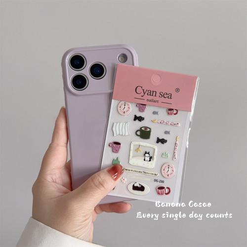 BananaCase韩国ins芋泥紫DIY可卡通贴纸适用16promax苹果17pro手机壳iPhone15爱心边框14pro新款13防摔保护套 - 图0