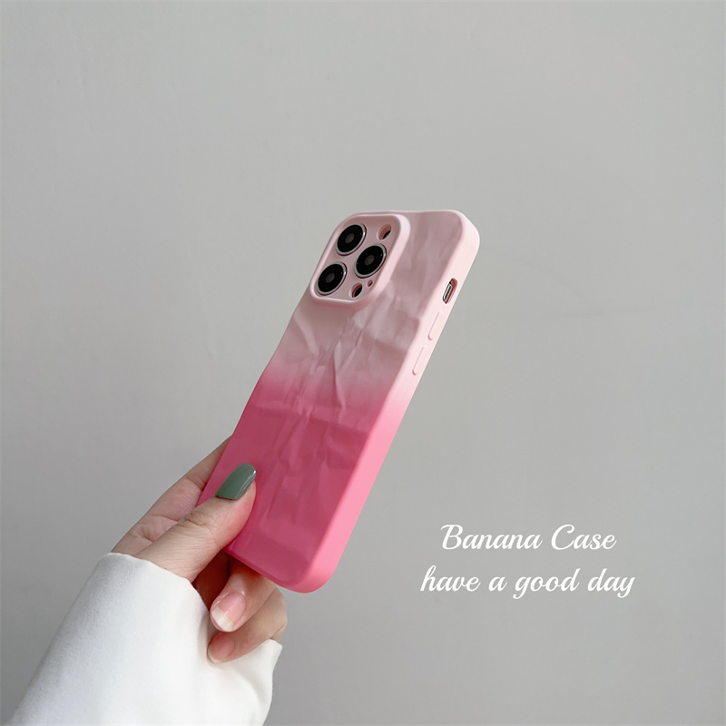 BananaCase韩国小众少女蜜桃粉渐变适用14promax苹果15pro手机壳iPhone13新款12pro褶皱11磨砂防摔14保护套软-图2