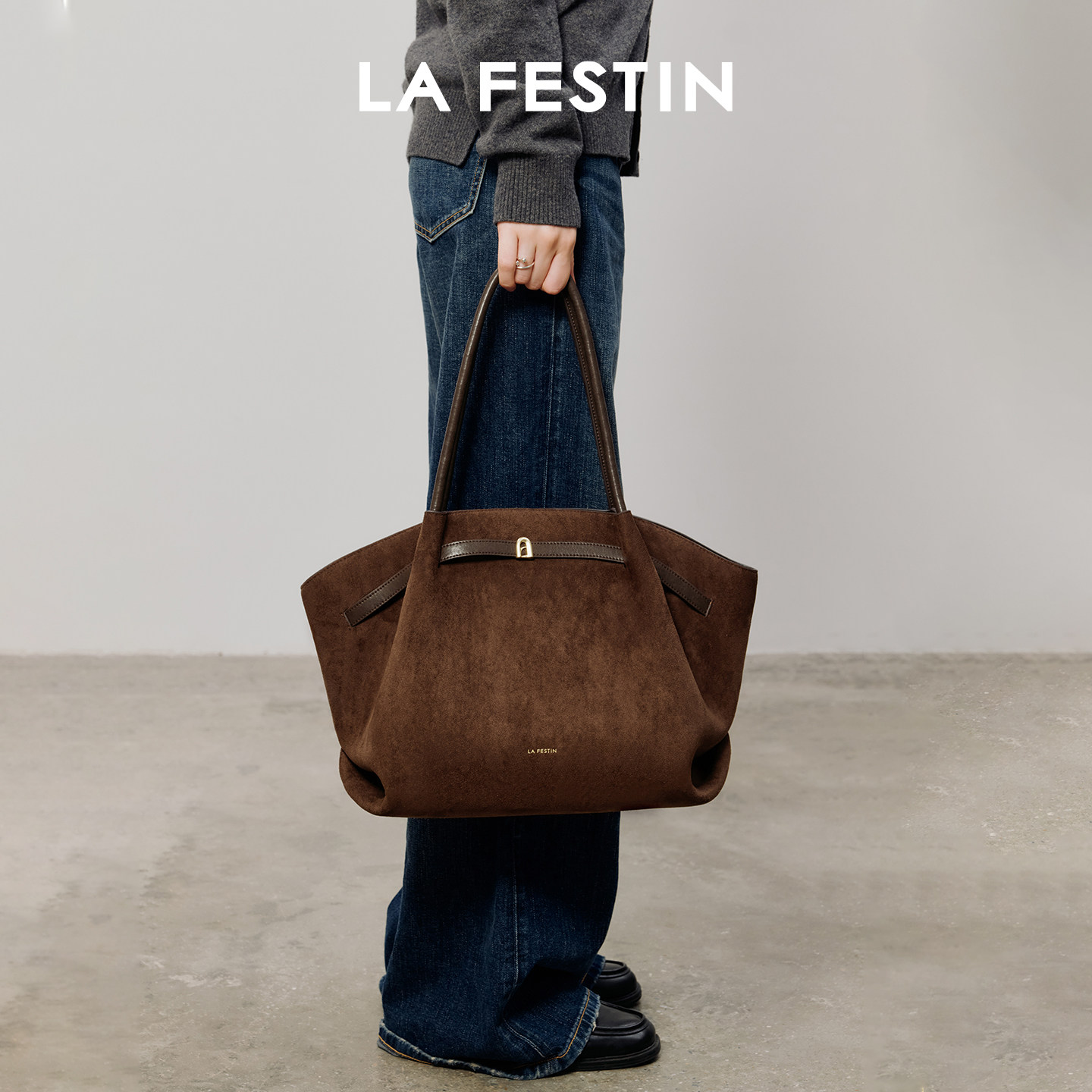 拉菲斯汀麂皮小懒包女2026新款秋冬通勤腋下菜篮子包大容量托特包,淘宝优惠券,粉丝福利购,淘宝优惠卷