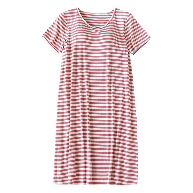 ຊຸດກະໂປ່ງແຂນສັ້ນ Modal summer striped padded nightgown