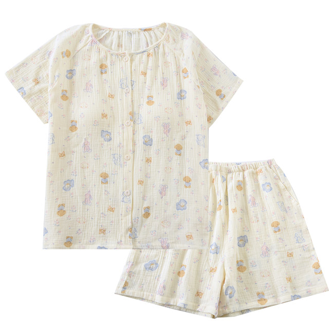 ຝ້າຍ summer ຂອງແມ່ຍິງ gauze pajamas ກາຕູນສົດທີ່ມີ pads ເຕົ້ານົມ