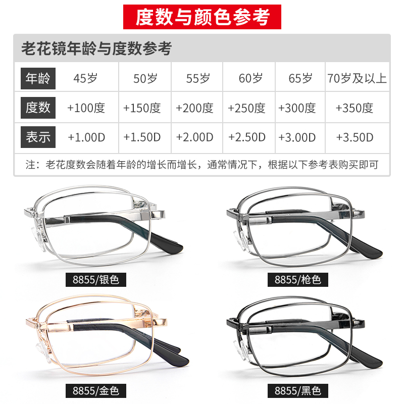优奇眼镜专营店老花镜男高清折叠便携防蓝光抗疲劳50 150 200度中老年老人眼镜女2