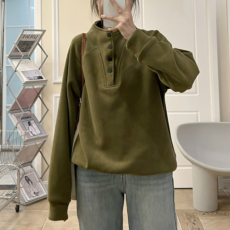 冬季哺乳衣喂奶上衣奥粒绒半高领按扣百搭宽松休闲插肩袖打底卫衣,淘宝优惠券,粉丝福利购,淘宝优惠卷