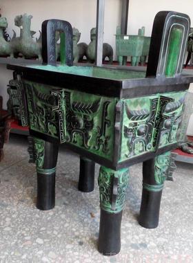 仿古青铜器风水客厅摆件饕餮纹洛阳方鼎古玩做旧镇宅家居装饰礼品