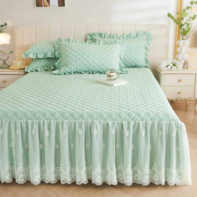 可爱公主蕾丝花边夹棉床罩床裙加厚防滑床套四季通用1.6米1.35床,淘宝优惠券,粉丝福利购,淘宝优惠卷
