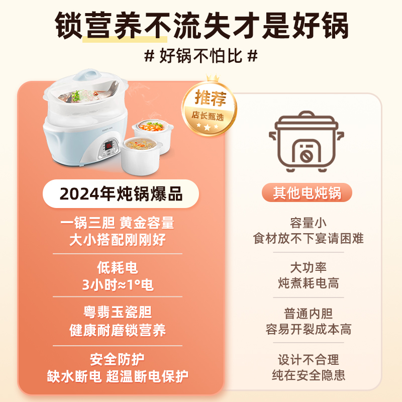 天际电炖炖锅陶瓷电炖盅炖汤煮粥煲汤锅隔水炖锅bb煲燕窝炖盅家用