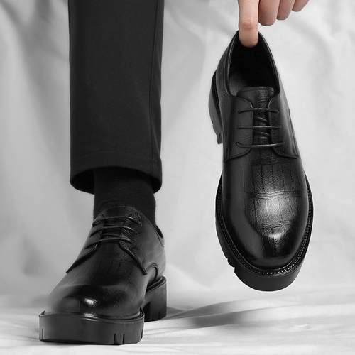 新款商务正装皮鞋男士内增高鞋8/10cm真皮厚底新郎鞋结婚鞋子男鞋 - 图2