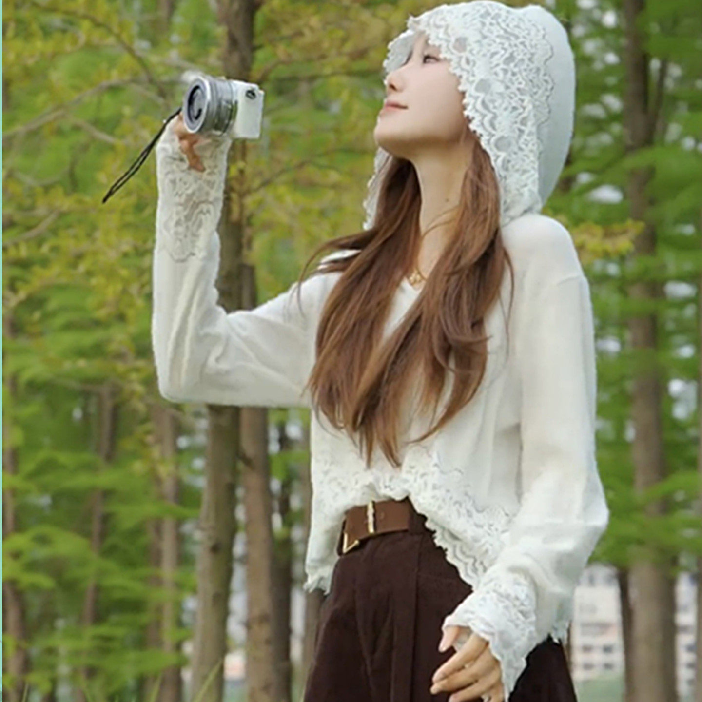 韩系绝美漂亮拼接蕾丝连帽针织衫女秋季百搭高腰显瘦休闲裤两件套,淘宝优惠券,粉丝福利购,淘宝优惠卷