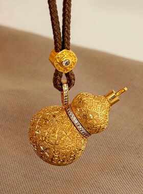 真金24K电镀强保色金店同款丝绒如意葫芦香囊吊坠可打开点钻福禄