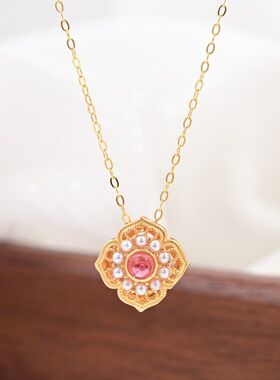 S925 纯银新中式项链蝶纹福牌如意锁嵌彩宝珍珠轻奢国风颈链