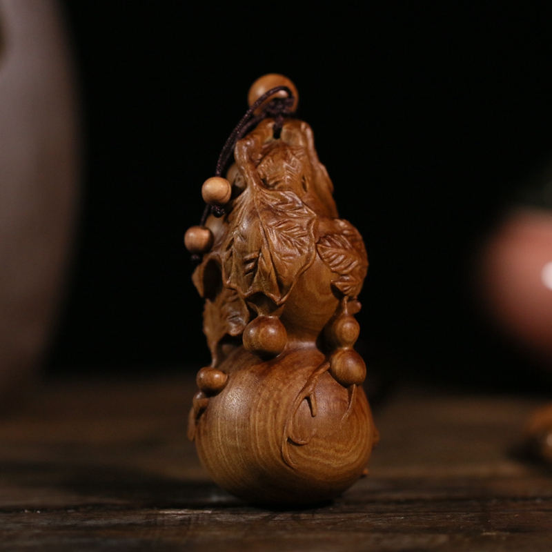澳洲檀香木雕刻手把件实木男士把玩文玩檀木车挂件福禄满堂葫芦 - 图0