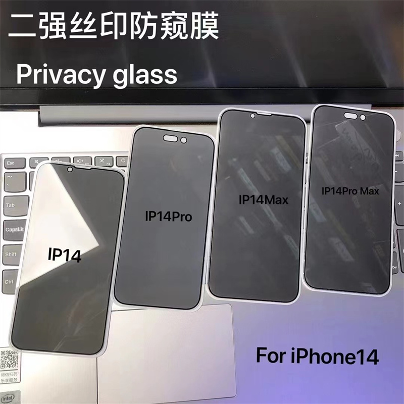 适用于苹果iphone14plus 11pro 15pro Xs 12pro 13promax XR i7 8plus全屏丝印二强玻璃高透防偷窥手机钢化膜 - 图0