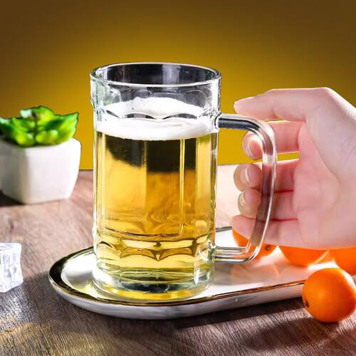 玻璃啤酒杯带把手扎啤杯家用喝水杯泡茶杯字酒吧用加厚大容量透明 - 图2