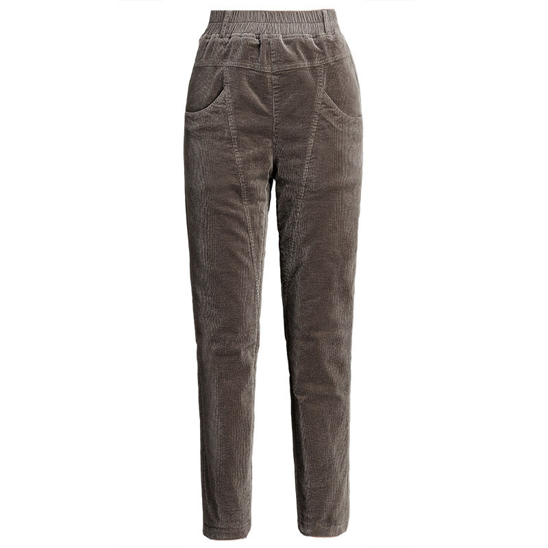 灯芯绒加绒加厚高腰裤子 有时候中老年女装