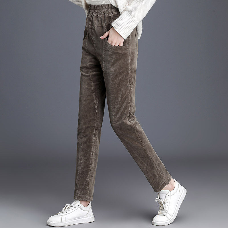 灯芯绒加绒加厚高腰裤子 有时候中老年女装