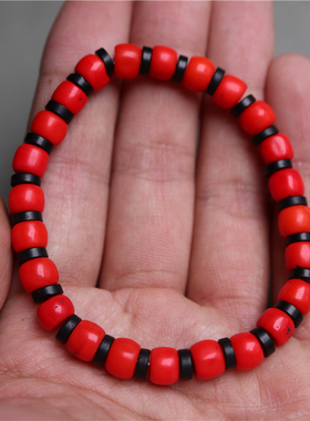 〓包老〓西藏夏尔巴人手工血巴珠藏式老雪巴红琉璃珠手串清代老串