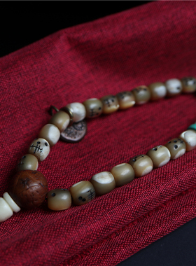 西藏天然鱼骨珍珠母贝螺钿手串藏式民族风尸陀林主骷髅头小手链