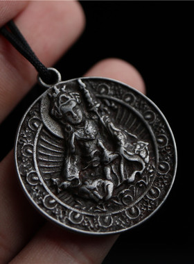 藏民精工铁雕莲花生大士佛吊坠挂件西藏工艺随身佛牌挂坠腰牌项坠