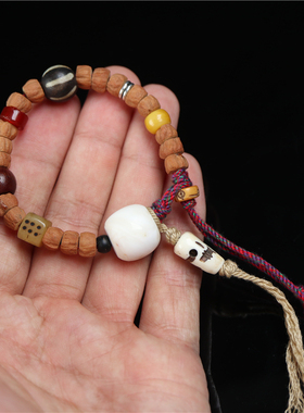 手围13cm 女款原创柏香子手链天然骨珠海螺配珠藏式文玩手串