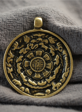 精工厚版黄利玛铜九宫八卦牌吊坠西藏传复刻标雄九宫佛牌包挂坠
