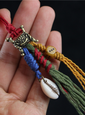 原创手编藏式支巴扎经书扣流苏吊坠diy包挂坠车挂饰品文玩绳挂件