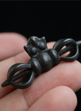 西藏天铁托甲黑漆古皮壳五股金刚杵吊坠民族风特色藏式项坠配饰件