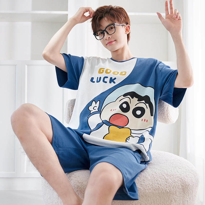 夏款男款短袖短裤纯棉睡衣男夏初中生夏季男童蜡笔小新男士家居服,淘宝优惠券,粉丝福利购,淘宝优惠卷