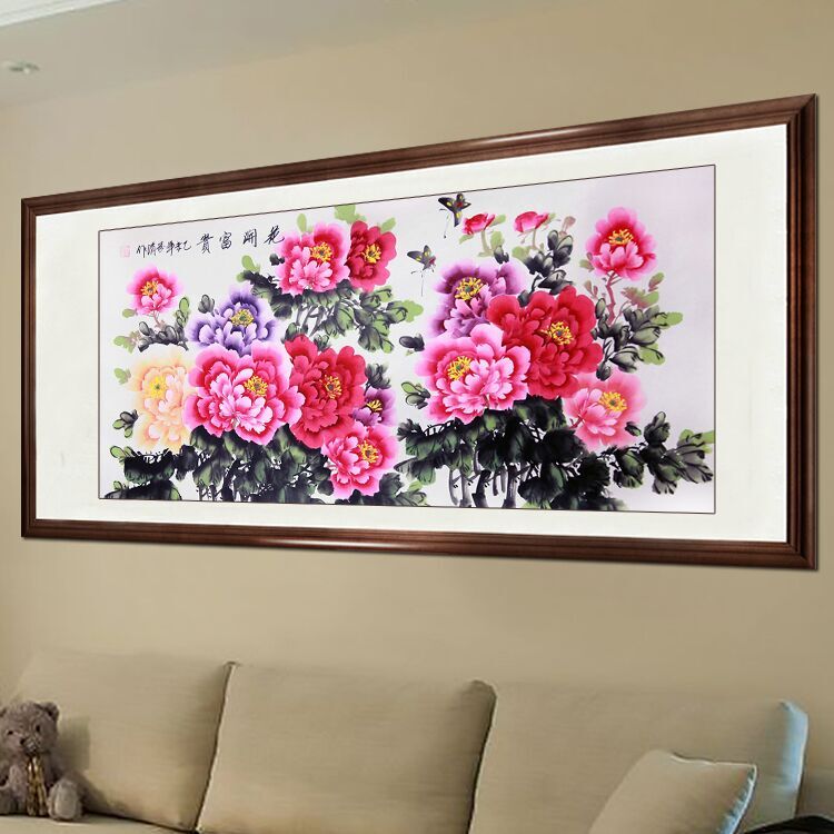 花开富贵客厅书画国画牡丹花花鸟包邮挂画牡丹免邮横幅牡丹画原稿