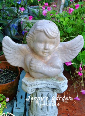 美式乡村风复古陶土天使样品摆件