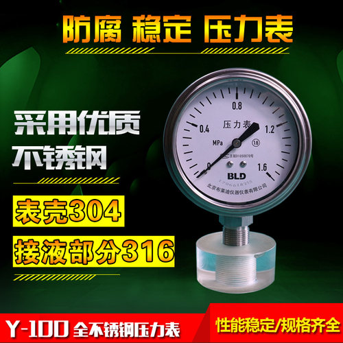 北京布莱迪不锈钢高精度压力表Y98径向油压水压气压液压真空仪表 - 图2