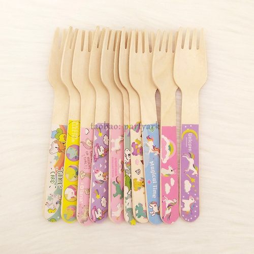 一次性可爱独角兽刀叉勺Unicon Wooden Fork Spoon Knife Cutlery - 图0