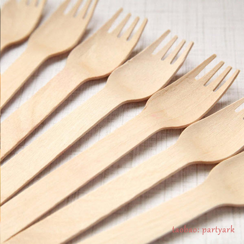 一次性白板纯色原木刀叉勺野餐西餐叉子Wooden Disposable Forks-图1