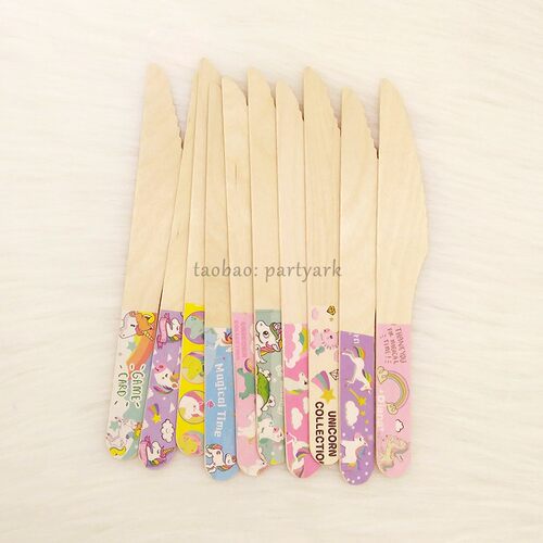 一次性可爱独角兽刀叉勺Unicon Wooden Fork Spoon Knife Cutlery - 图2