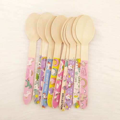 一次性可爱独角兽刀叉勺Unicon Wooden Fork Spoon Knife Cutlery - 图1