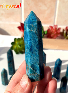 天然蓝磷灰石水晶柱原石打磨