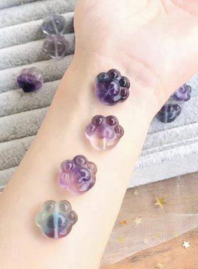 天然彩萤石猫爪带孔可穿绳装饰品