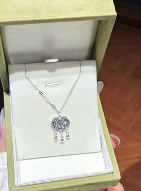 S999银纯银碎冰冰平安锁岁岁平安足银项链不褪色礼盒礼袋顺丰3