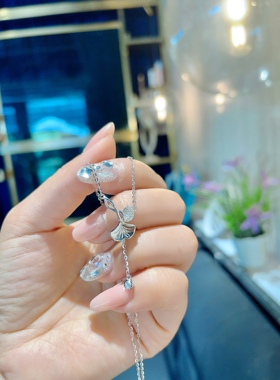 S925银杏叶流苏项链情侣生日公主礼物不褪色送礼盒礼袋顺丰7